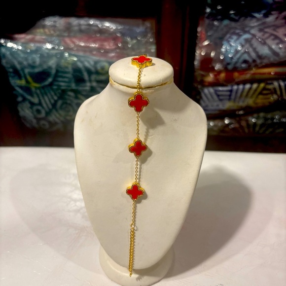 Titanium Gold Orange 5 Leaf Clover  Bracelet - Picture 2 of 6